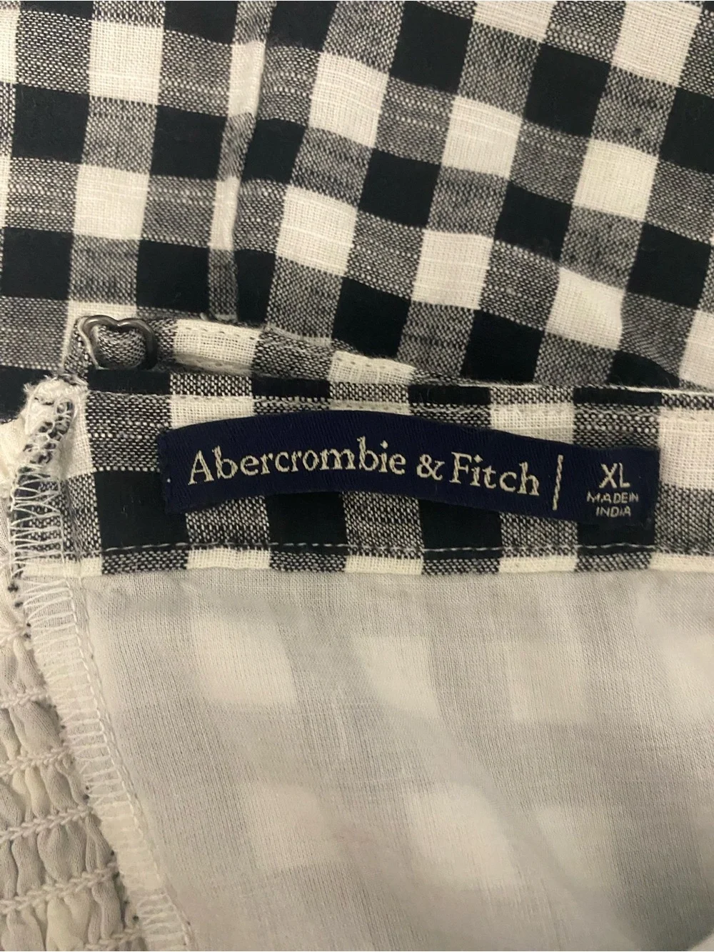 Abercrombie & Fitch Square Neck Pocket Gingham Preppy Mini Dress Black White XL